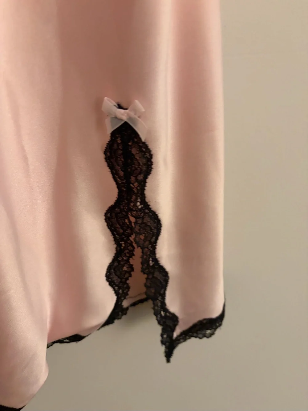 Silky Pink Lace-Trim Slip Dress